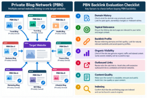 Checklist of factors used to evaluate a PBN backlink. 